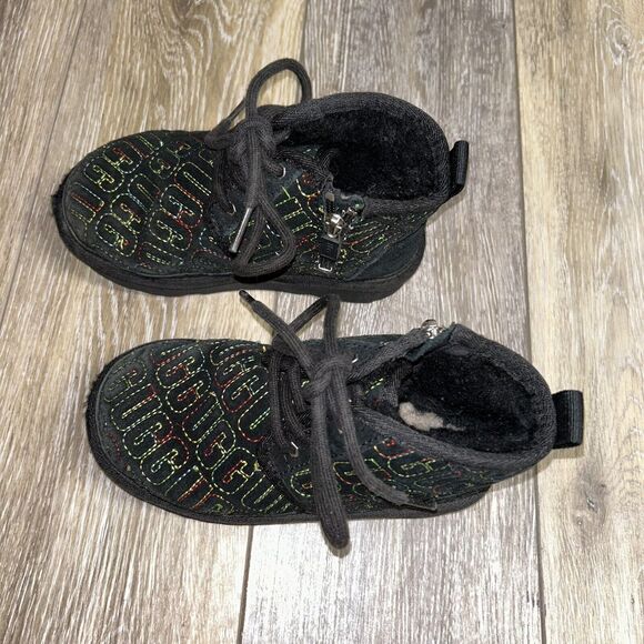 UGG Kids Youth Size 11 Neumel II Boots Shoes LV5 Black Colorful Stitch 1116170T - Picture 6 of 11